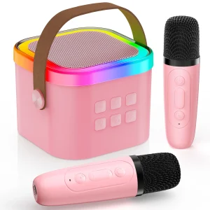 Macchina per karaoke Sistema di altoparlanti PA portatile Bluetooth 5.3 con 2 microfoni wireless Casa Famiglia Canto Regali per bambini