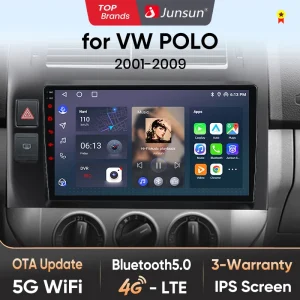 Junsun AI Wireless CarPlay per Apple Android Auto Car Radio per VW Polo Mk4 IV 2001 2002 2003 2004-2009 Navi BT DSP RDS GPS FM