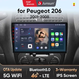 Junsun AI 4G LTE Wireless CarPlay Android Auto Autoradio Per Peugeot 206 206CC 206SW 2001 2002 2003-2008 GPS Navi BT DSP RDS FM
