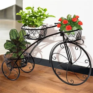 Supporto per piante da bicicletta a 3 livelli Fioriera per triciclo in ferro battuto Giardino domestico Decorazioni per patio Vasi da fiori Scaffale per interni ed esterni