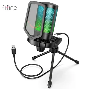 Microfono da gioco USB FIFINE, microfono a condensatore con RGB, per PC PS4 PS5 MAC, vestito per podrotelle/giocatori/influencer/Home studio