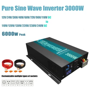 Inverter a onda sinusoidale pura affidabile 3000W 24V 220V convertitore generatore banca di alimentazione pannello solare 12V/36/48VDC a 110V/120V/230V/240VAC