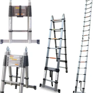 Scala telescopica diritta da 5 m Scala pieghevole robusta in acciaio inossidabile con telaio ad A Scala di estensione 2 in 1 da 16,5 piedi per uso domestico 330 libbre/150 kg