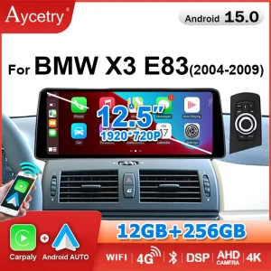 Schermo Radio Auto 12.5” 1920*720 con Carplay Wireless Android 15 per BMW X3 E83 2004-2009 IDrive, Lettore Multimediale GPS 4G LTE