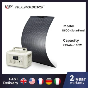 ALLPOWERS Pannello solare Caricabatterie per modulo fotovoltaico monocristallino ad alta efficienza da 200/100 Watt con alimentatore Powerstation 600 W
