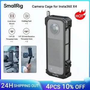 Gabbia per fotocamera SmallRig per Insta360 X4, con piedini pieghevoli per fotocamera Anti-torsione con foro per filettatura Anti-torsione da 1/4 “-20, per luce-4278