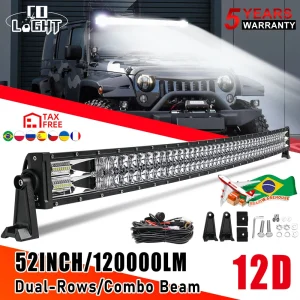 CO LUCE Curvo/Dritto 22 32 42 52 pollici Barra luminosa a LED Combo Fascio Luci di guida 2 file Fuoristrada Camion SUV ATV Trattore Auto Barca