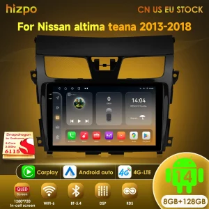 Hizpo Android 14 Per Nissan Teana3 Altima 2013 – 2018 Auto 4G Carplay Lettore Video Multimediale DSP GPS Radio Navigazione WIFI BT