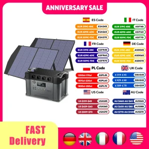 ALLPOWERS Generatore solare Caricabatteria da 2400 W, presa CA a onda sinusoidale pura 110 V/230 V con pannello solare portatile da 2 × 100 W per esterni