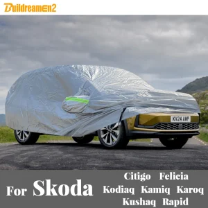 Copertura per auto Outdoor Sole Neve Pioggia Protezione antipolvere Copertura antivento per Skoda Citigo Felicia Kodiaq Kamiq Karoq Kushaq Rapid