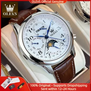 OLEVS 6667 Orologio meccanico automatico da uomo originale di lusso Orologio da uomo sportivo con quadrante digitale classico impermeabile con fasi lunari
