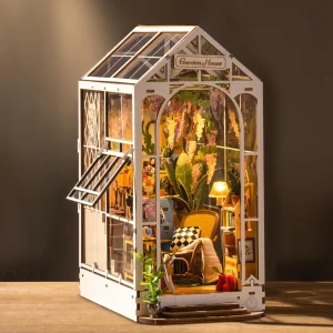 Robotime Garden Shed Kit angolo libro fai da te con mobili e lampada a LED Puzzle 3D Booknook Kit modello casa in miniatura per adulti
