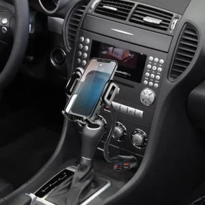 Supporto per telefono accendisigari per auto 3 in 1 Caricatore per auto doppio USB con rilevatore di tensione Supporto per telefono cellulare regolabile per auto