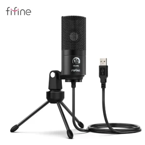 FIFINE Microfono a condensatore USB con manopola di guadagno, microfono di registrazione in metallo per studio domestico, podcasting, su voce, laptop, Windows -K669