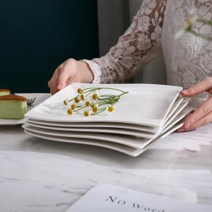 MALACASA, Serie Flora, Piatti piani bianchi crema in ceramica cinese da 6/12 pezzi da 10,25 pollici in porcellana bianca avorio