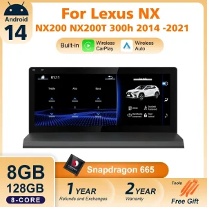 Autoradio Nunoo Android 14 CarPlay per Lexus NX NX200 NX200T NX300h 2014-2021 Navigazione Multimediale GPS DSP 4G WiFi