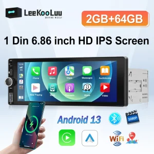 LeeKooLuu 1 Din 6.86 “Android 13.0 autoradio lettore multimediale Stereo 2G + 64G navigazione GPS Bluetooth WIFI Carplay Android Auto