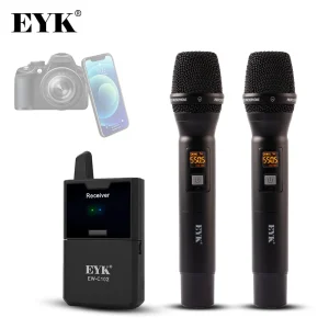 EYK EW-C102 doppio canale UHF Wireless palmare microfono con funzione Monitor per la fotocamera DSLR telefono Live intervista registrazione