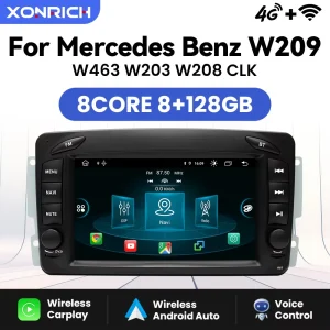 Lettore multimediale per auto Wireless Carplay per Mercedes/Benz/W209/W168/M/ML/W208/W463/Viano/W639/Vito/Vaneo Android 14 4G Wifi