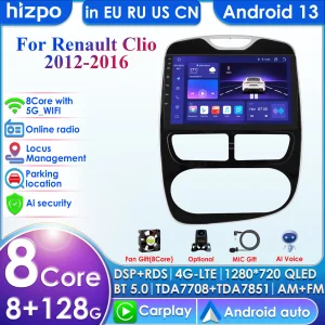 Octa Core 8G 128G Android 14 2Din Autoradio GPS per Renault Clio 3 4 2012-2016 Multimedia Auto Stereo Video Player Navigazione BT
