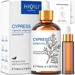 Oli essenziali di cipresso HIQILI da 100 ml, natura pura al 100% per aromaterapia, diffusore, umidificatore, massaggio, legnoso, allevia lo stress