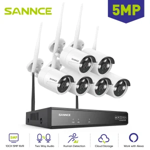 SANNCE 6PCS 5MP Wifi Camera IP Outdoor 10CH NVR Audio bidirezionale Wireless Audio Video Security Surveillance Kit telecamere