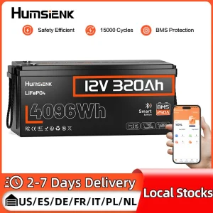 Humsienk 12V 300Ah (320Ah) Batteria al litio ferro fosfato Bluetooth integrata 250A BMS Grandi celle A+ per campeggio, canottaggio, pesca