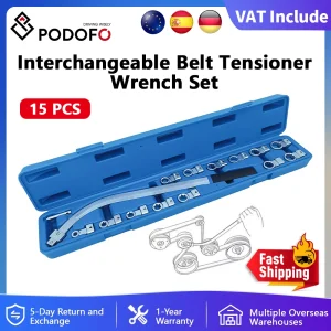 Podofo 15 pezzi puleggia tenditore cinghia dentata ausiliaria set francese 12mm-19mm E10-E18 kit di attrezzi a 12 punti per la maggior parte dei tipi di veicoli