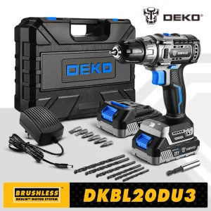 DEKO Kit combinato trapano a batteria senza spazzole 20V Mini cacciavite elettrico Utensili elettrici a 2 velocità per la lavorazione del legno