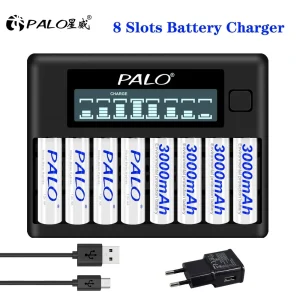 PALO 4-8 Slot Caricatore Intelligente Veloce Display LCD Caricabatteria Intelligente Per Batteria Ricaricabile 1.2V AA AAA NiCd NiMh