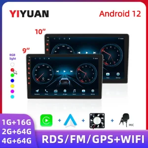 Autoradio con lettore multimediale GPS con Android 12 7/9/10 ”2 Din Universal Stereo Carplay AUTO per Volkswagen, Nissan, Hyundai