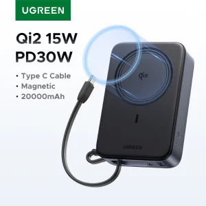 UGREEN Qi2 Power Bank Magnetico 15W 20000mAh Ricarica Rapida 30W Batteria Esterna Portatile per iPhone 17 Pro PD30W 45W