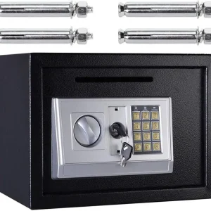 DayPlus 16L Cassaforte digitale in acciaio Sicurezza elettronica per ufficio Casa Soldi Cassetta di sicurezza per contanti, Cassetta di sicurezza grande 2 scomparti con 2 chiavi