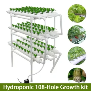 Kit sistema di coltivazione idroponica, BHTNYOO 3 strati/108 siti Attrezzatura per coltivazione idroponica di verdure e erbe da giardino con tubi in PVC
