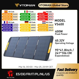 VTOMAN VS400W Pannelli solari pieghevoli Cella 40,32 V Pannello di ricarica solare portatile Kit completo per centrale elettrica per turismo all’aperto