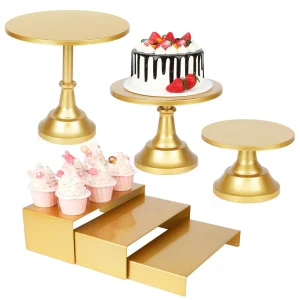 Set porta torta da 6 pezzi, porta torta in metallo dorato per feste, set espositore da tavolo da dessert supporto base torta circolare Decorazione di nozze