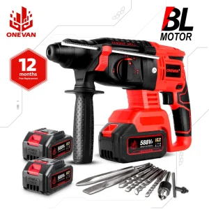 ONEVAN 2000W Martello Elettrico Brushless 4 Funzioni Rotary Cordless Ricaricabile Trapano a percussione Strumento Per Makita 18V Batteria Spille