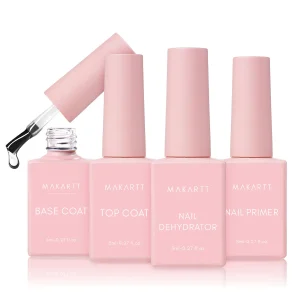 Makartt 4 pezzi Base gel e top coat Disidratatore per unghie e kit primer Strumento per la preparazione delle unghie a lunga durata per polvere acrilica per smalto gel