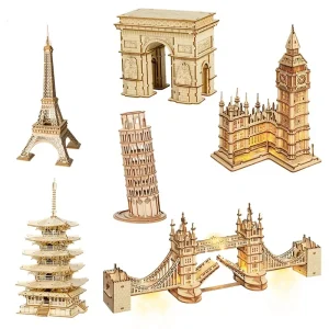 Robotime Puzzle 3D in legno Big Ben Tower Bridge Pagoda Modello di edificio giocattolo per bambini Regalo di compleanno per bambini