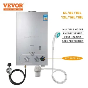 VEVOR GPL Scaldabagno 6L/8L/10L/12L/16L/18L Gas Propano GPL Kit Doccia Caldaia Senza Serbatoio In Acciaio Per Esterno Casa campeggio