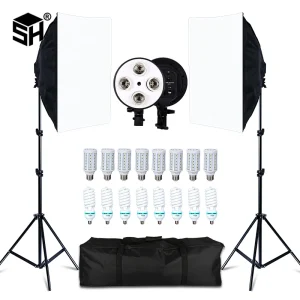 Kit Softbox Fotografico 50x70CM con Quattro Lampade, Sistema di Illuminazione Continua, Accessori per Softbox, Attrezzatura per Studio Fotografico