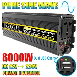 Convertitore di potenza inverter per auto a onda sinusoidale pura DC12/24/48V a AC 110/220V Convertitore di presa per inverter di potenza esterno per casa auto 8000W