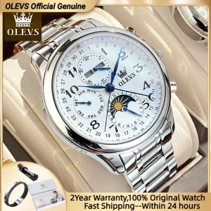 OLEVS 2022 New TOP Men orologi orologio meccanico automatico per uomo data fasi lunari orologio da uomo impermeabile in acciaio inossidabile