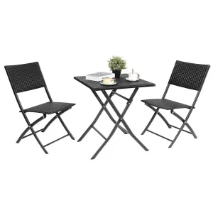 3 pezzi tavolo pieghevole da esterno + 2 sedie Set mobili pieghevoli sedia materiale Rattan tavolo da Picnic portatile da campeggio e sedia Set balcone