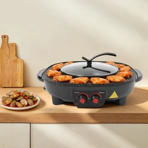2100W Elektrisch Barbecue Hotpot Ofengrill Rauchfreier Hotpot Macchina BBQ 2 IN 1 Elektro Grillpfanne Shabu Shabu Topf