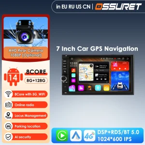 2 Din 7”Octa Core Universale Android 14 4GB di RAM 64G ROM Autoradio Stereo Navigazione GPS WiFi 1024*600 Touch Screen 2din Auto PC