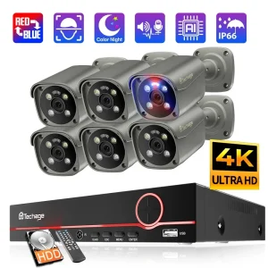Techage 8CH 4K UHD 8MP Sistema di telecamere H.265 PoE NVR Kit Video sorveglianza esterna AI Rilevamento umano Conversazione bidirezionale CCTV Set
