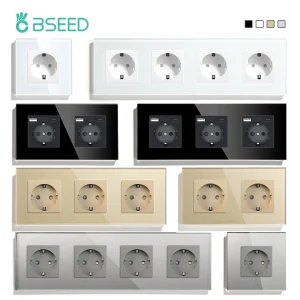 BSEED prese elettriche a parete Standard ue prese di tipo C presa di corrente a parete porta di ricarica USB pannello in vetro protezione per bambini 16A