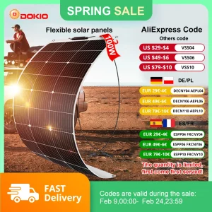 DOKIO 18V 100W/100W set Pannelli solari flessibili Pannello solare monocristallino impermeabile Campeggio RV Carica domestica 12V