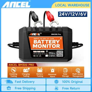 ANCEL BM300 PRO 6V 12V 24V Bluetooth Batteria Monitor Analizzatore di salute della batteria Test del sistema di avviamento di ricarica/Alarme Tester batteria